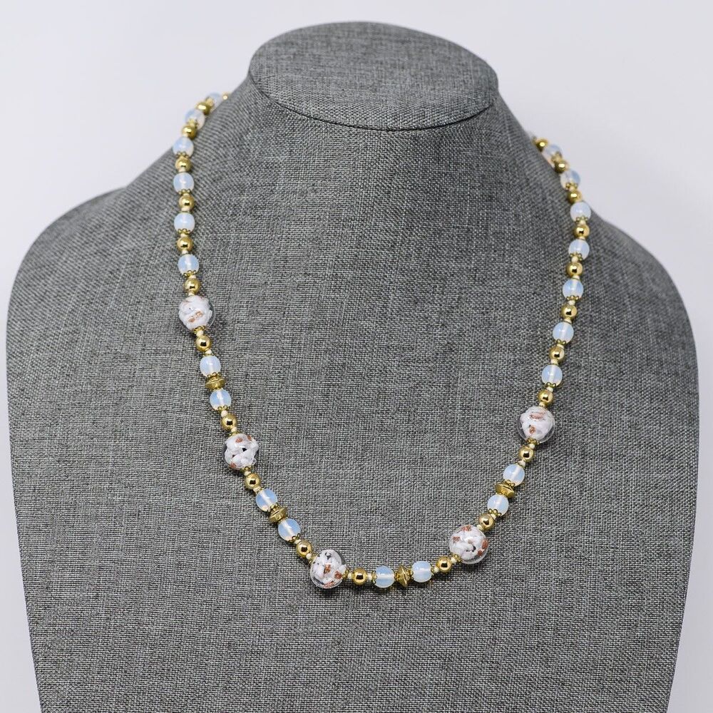 Mirano Glass Necklace foil Gold tone beaded beads 24" - Picture 5 of 7